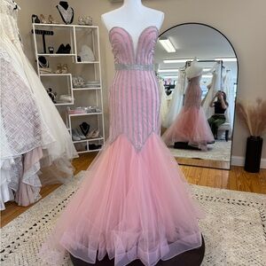 Elegant Pink Strapless Gown with Silver Accents